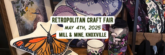 Photo of Posh Pad Design products with overlayed text announcing the May 4th Retropolitan Craft Fair.