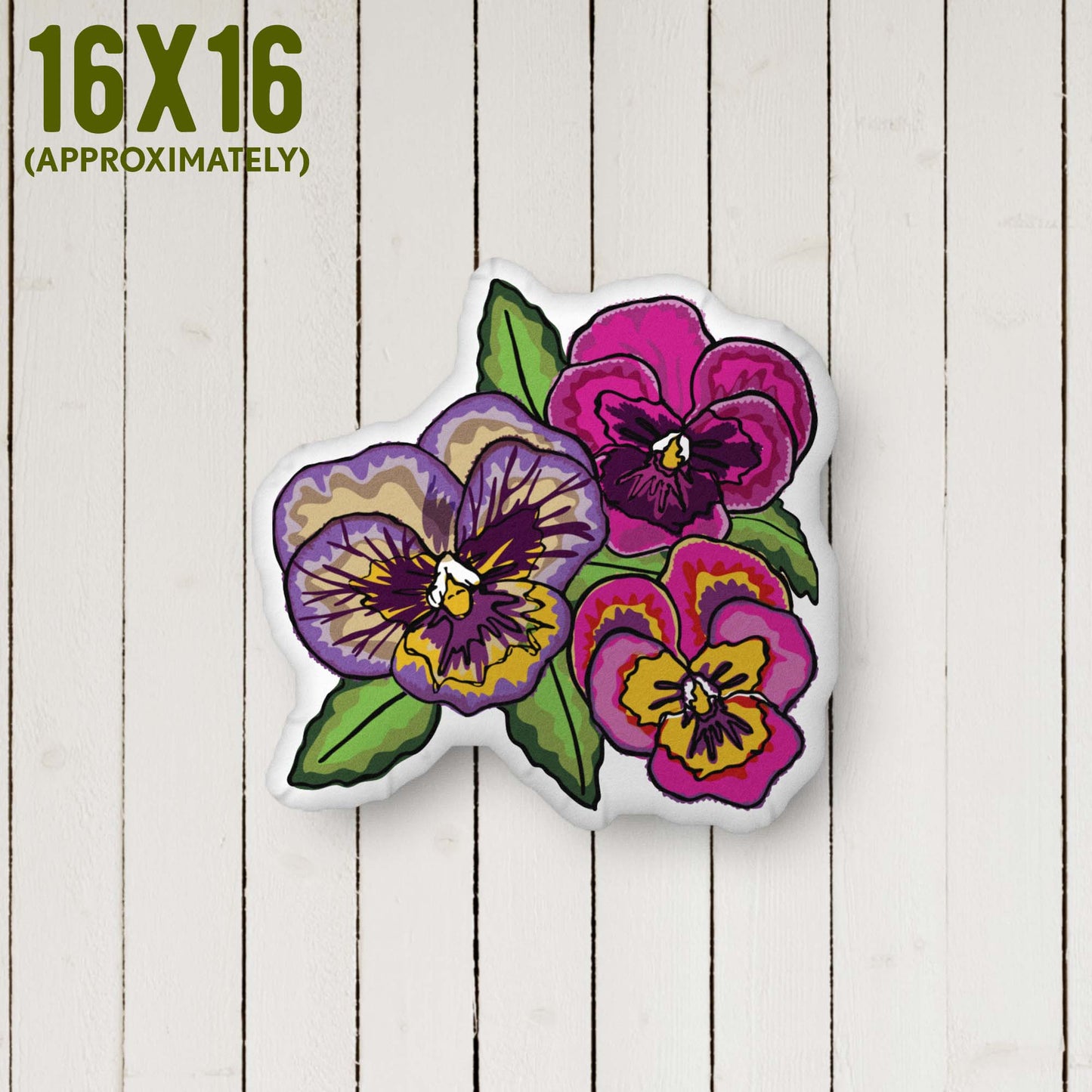 Pondering Pansies Custom-shaped Throw Pillow | Boho Style | Outdoorsy Girl Gift | Home Decor Throw Pillow | Apartment Decor | Vintage Elegance | Medium Size 16 x 16 Approximately