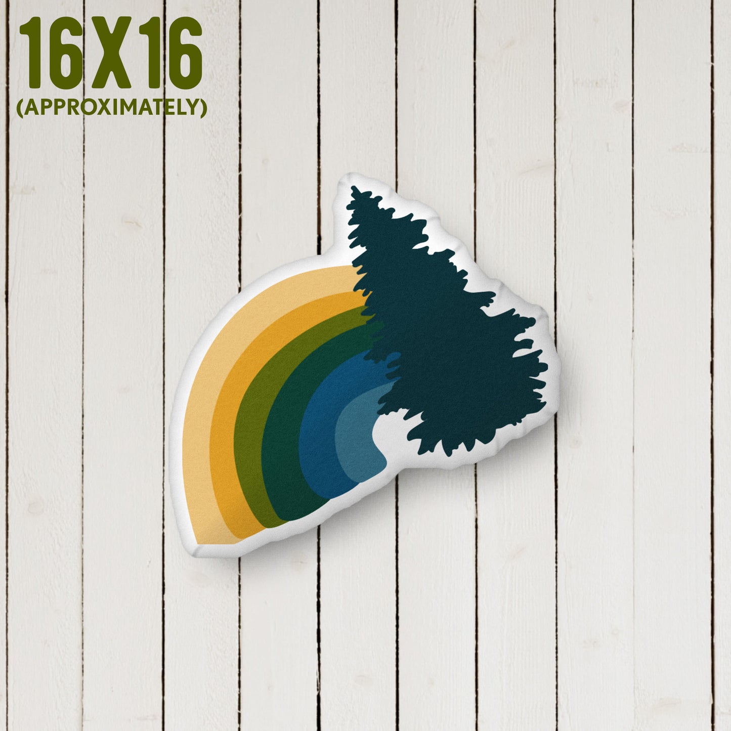 Rainbow Pine Tree-Shaped Pillow | Rococo Style | Outdoorsy Girl Gift Home Decor Throw Pillow | Apartment Decor | Vintage Elegance | Medium 16 x 16 inches approximately