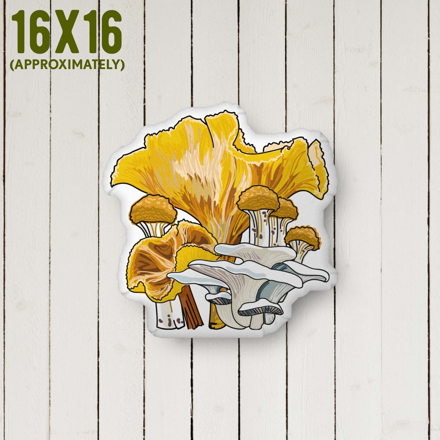 Yellow Mushroom Organic-shaped Pillow | Home Decor | Plush Art Throw Pillow - Medium 16 x 16 inches approximately