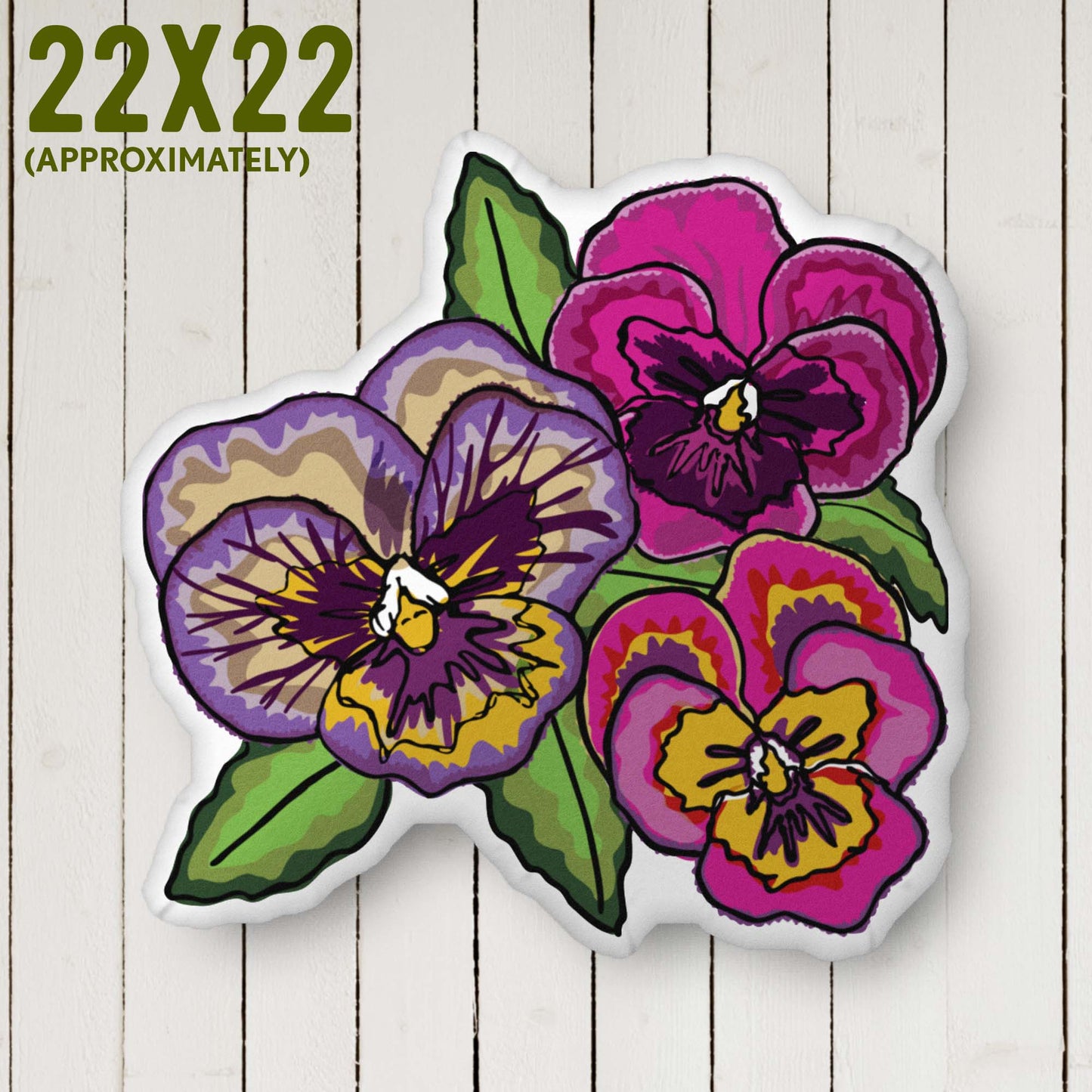 Pondering Pansies Custom-shaped Throw Pillow | Boho Style | Outdoorsy Girl Gift | Home Decor Throw Pillow | Apartment Decor | Vintage Elegance | Large Size 22 x 22 Approximately