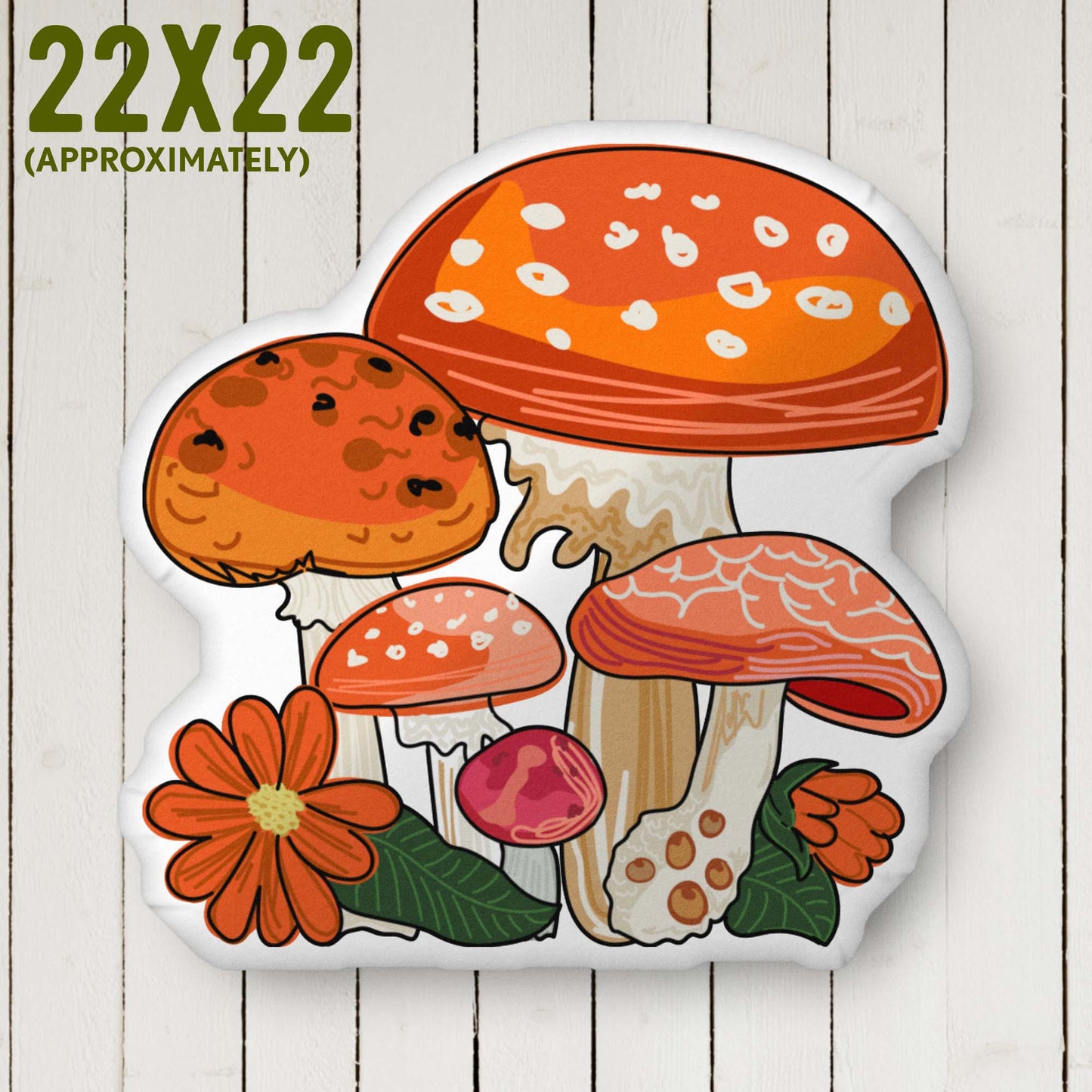 Red Mushroom Organic-shaped Pillow | Home Decor | Plush Art Throw Pillow - Large 22 x 22 inches approximately