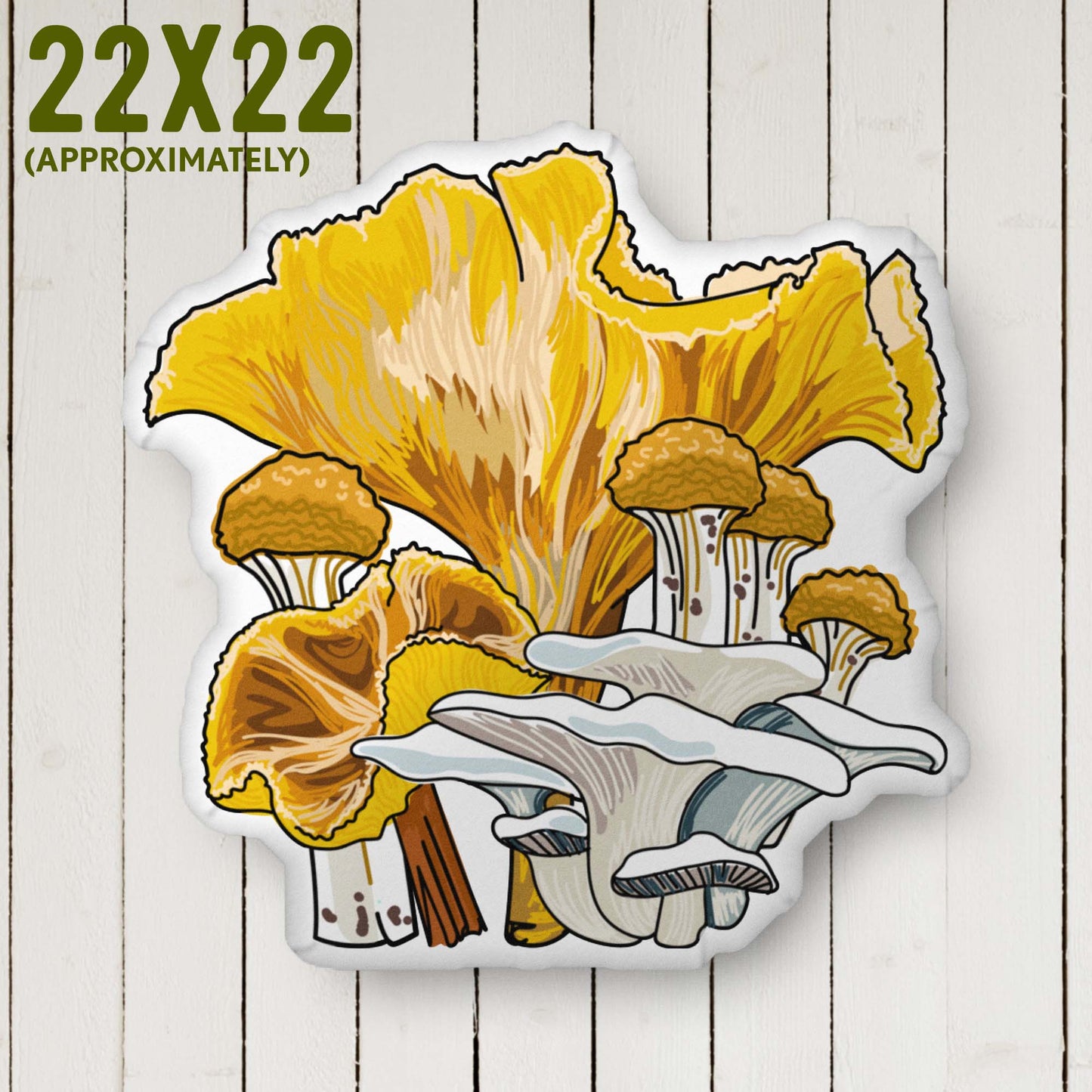 Yellow Mushroom Organic-shaped Pillow | Home Decor | Plush Art Throw Pillow - Large 22 x 22 inches approximately