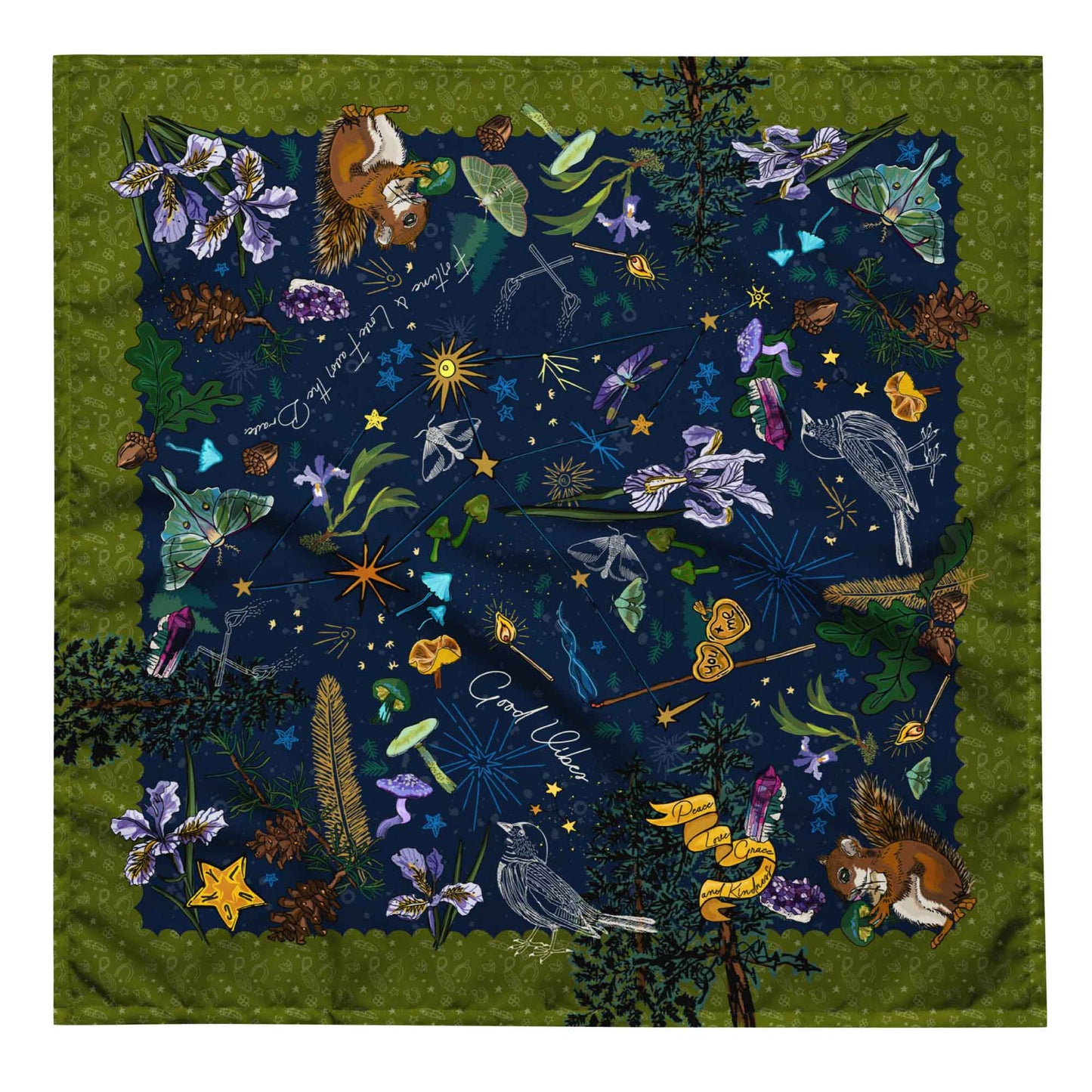 Cygnus Stars Woodland Bandana Scarf | Bandana Outfit | Head Wrap | Hiking Gear | How to Wear a Bandana | Large Size