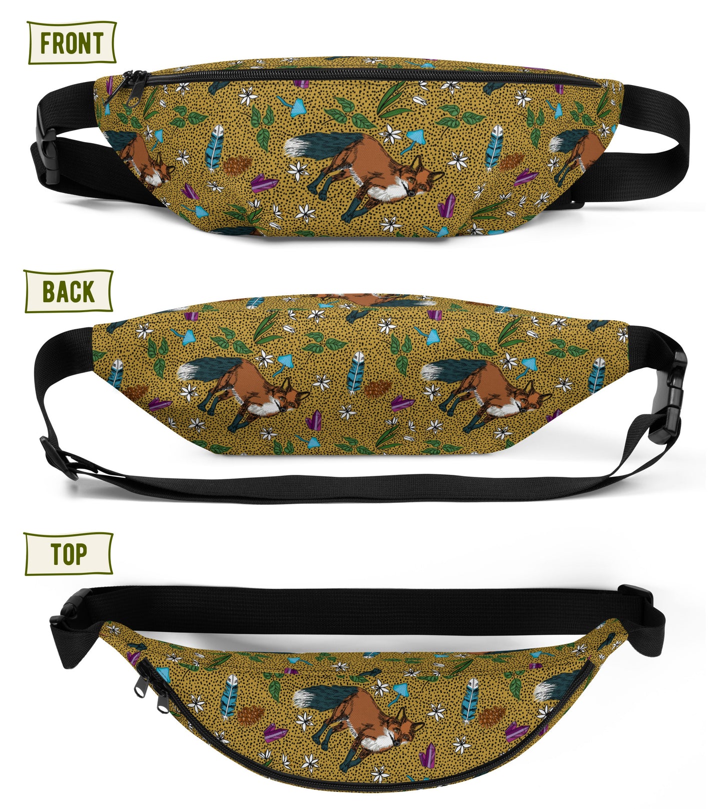 Image of the pack from different angles showing the front, back, and top.