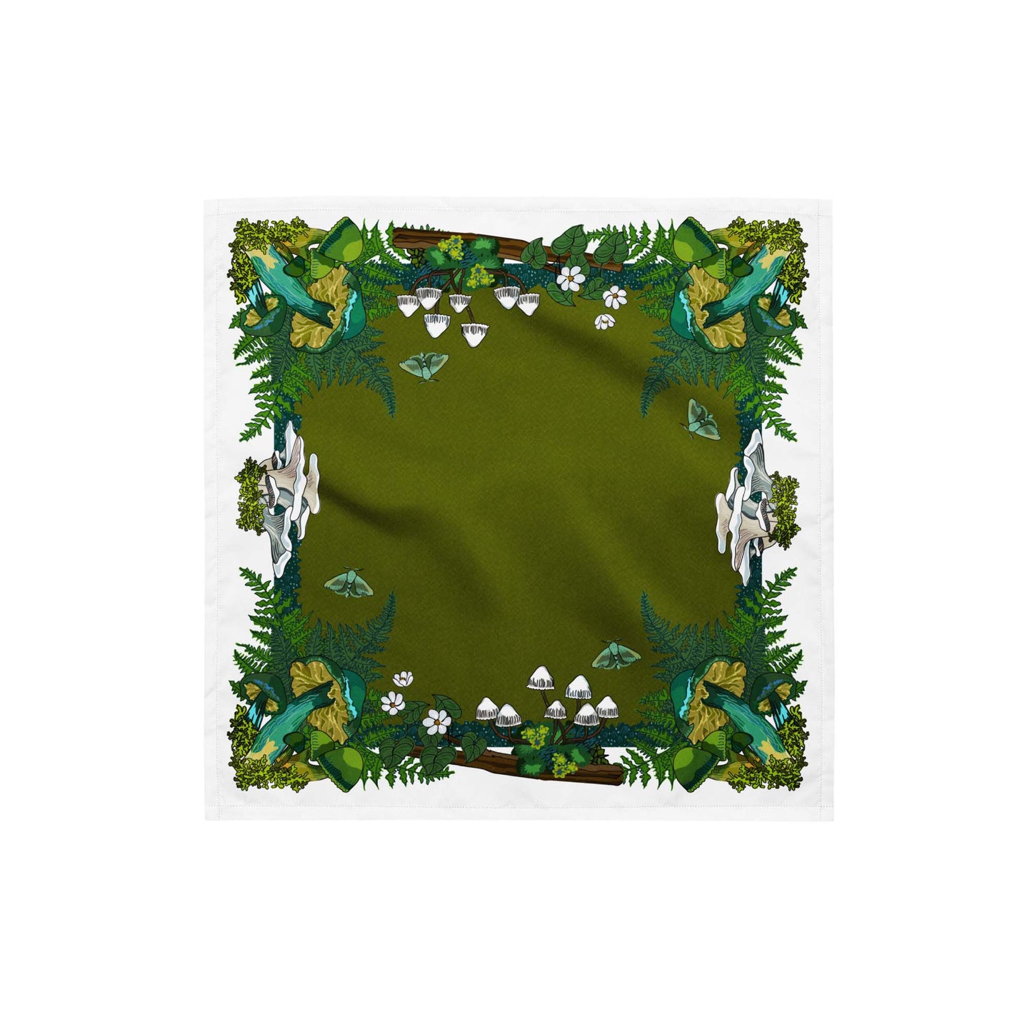 Green Mushrooms and Moth Eco-Friendly Bandana | Head Scarf | Eco-friendly Recycled Material | SPF Protection | Small Size