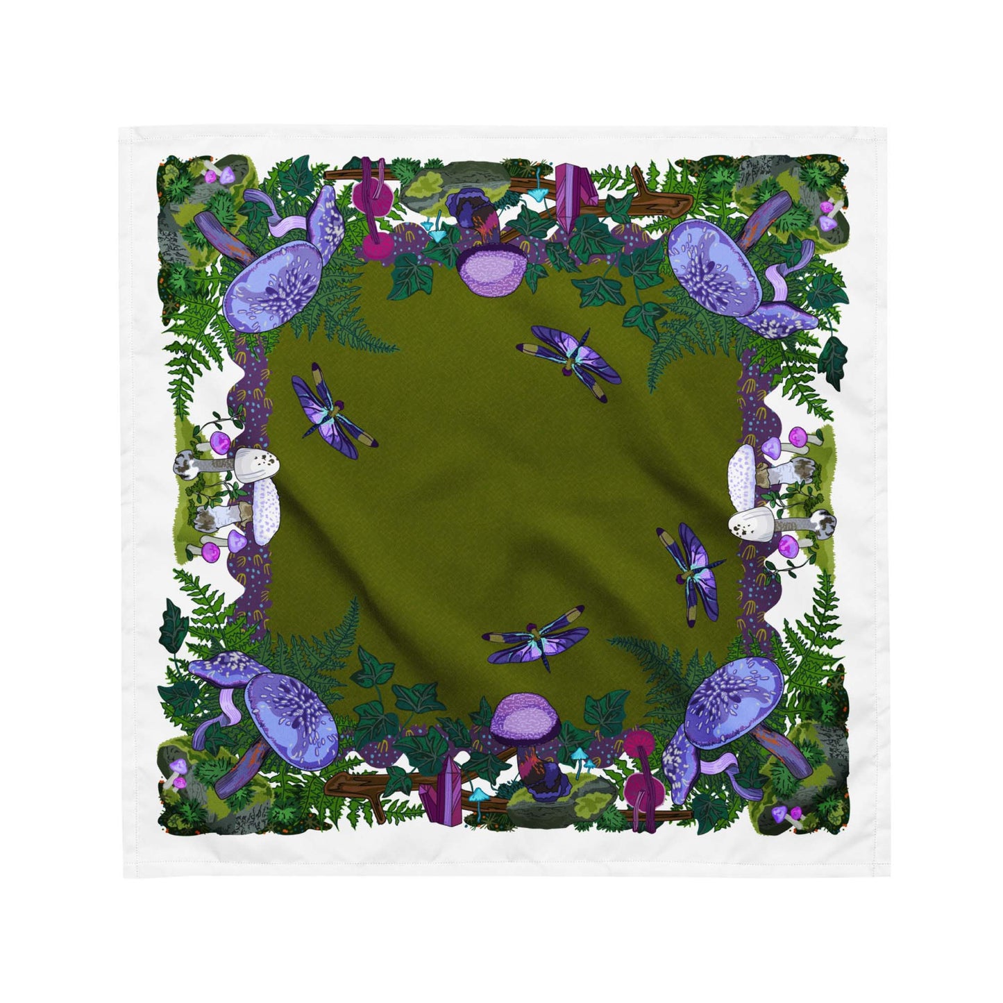 Purple Mushrooms and Moth Eco-Friendly Bandana | Head Scarf | Eco-friendly Recycled Material | SPF Protection | Medium Size