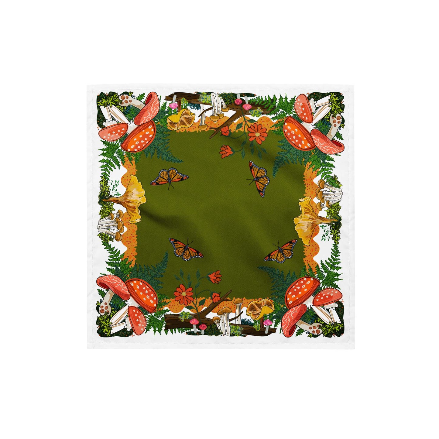 Red Mushrooms and Moth Eco-Friendly Bandana | Head Scarf | Eco-friendly Recycled Material | SPF Protection | Small Size