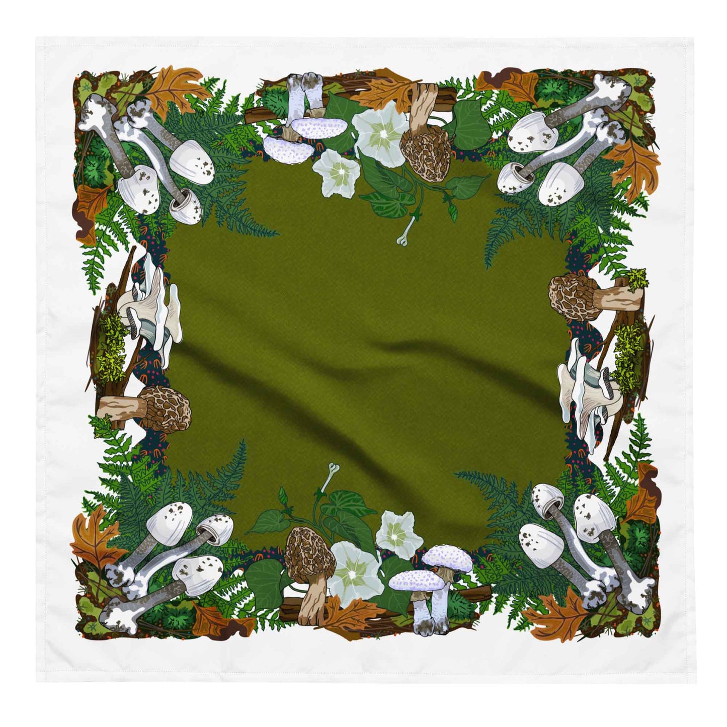 Mushrooms and Moth Eco-Friendly Bandana | Head Scarf | Eco-friendly Recycled Material | SPF Protection | Large Size