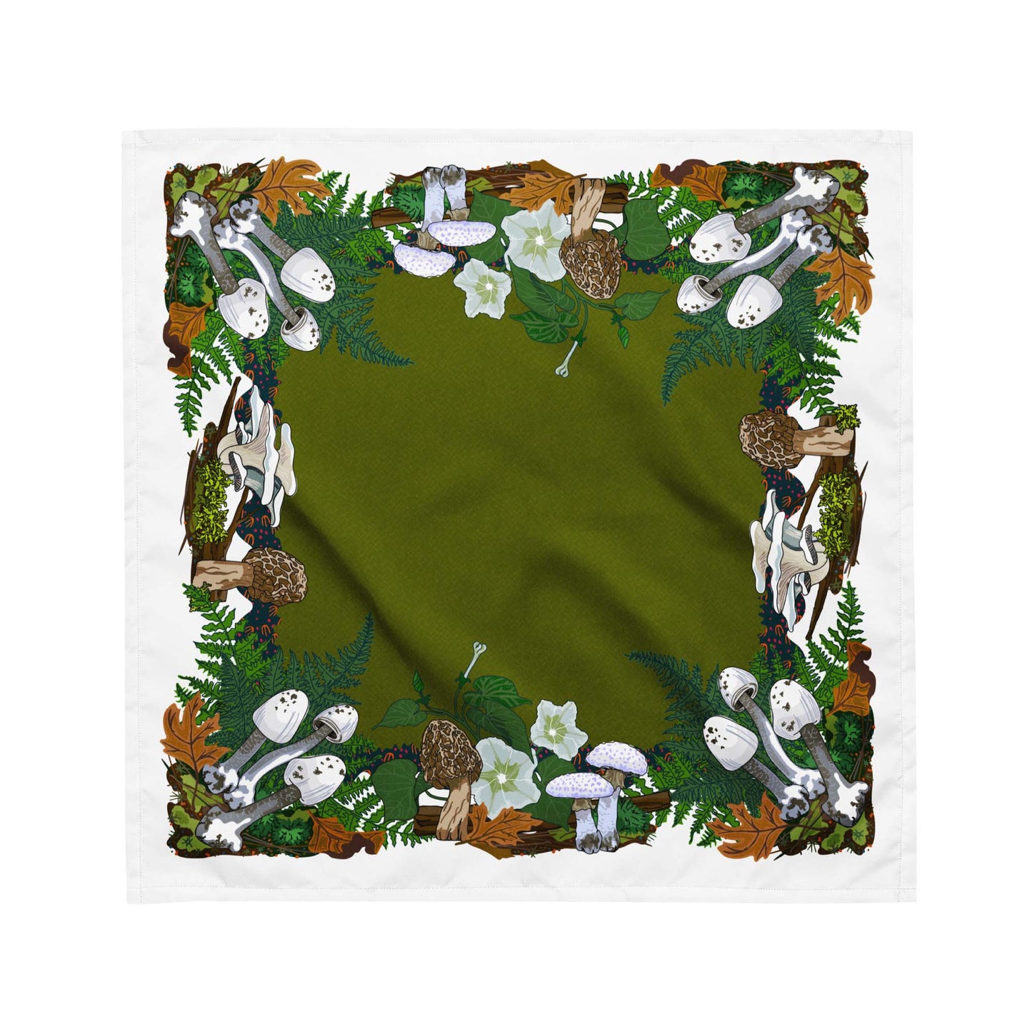 Mushrooms and Moth Eco-Friendly Bandana | Head Scarf | Eco-friendly Recycled Material | SPF Protection | Medium Size