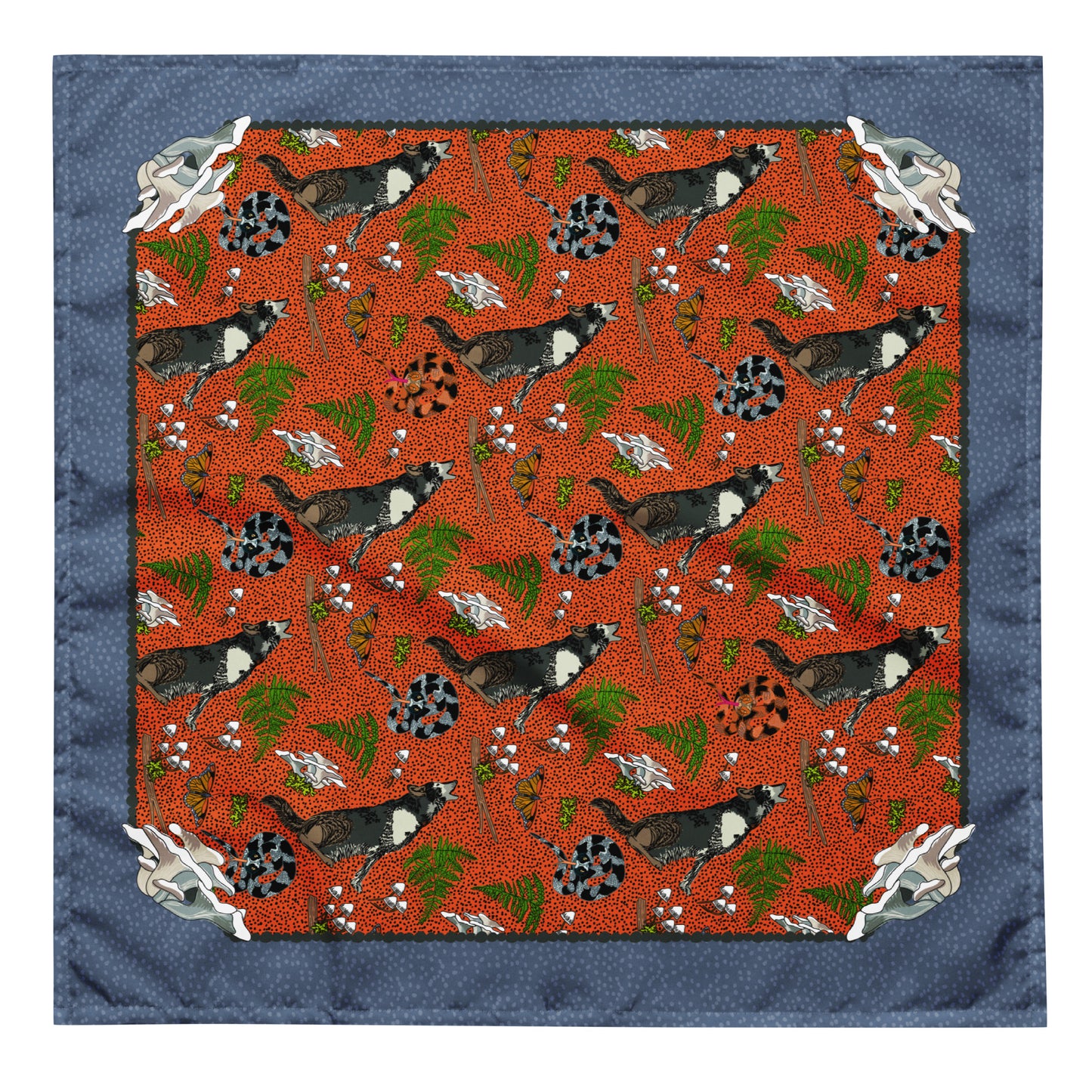 Wolf, Snake, & Mushrooms Bandana Scarf | Bandana Outfit | Head Wrap | Eco-friendly Recycled Material | Hiking Gear | How to Wear a Bandana