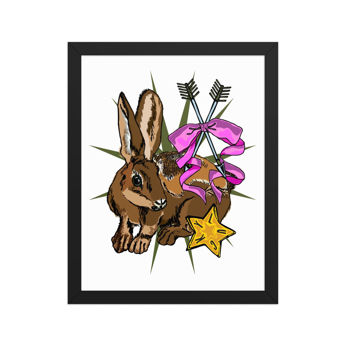 Lucky Rabbit's Path Framed Art Print | Appalachian Rococo Poster | Bunny | Arrows | Lucky Star | Apartment Wall Decor | Black Frame | 11 x14
