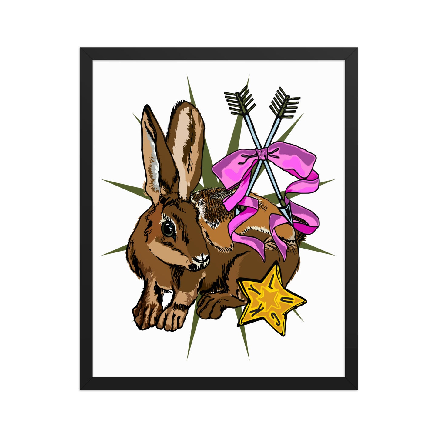 Lucky Rabbit's Path Framed Art Print | Appalachian Rococo Poster | Bunny | Arrows | Lucky Star | Apartment Wall Decor | Black Frame | 16 x20