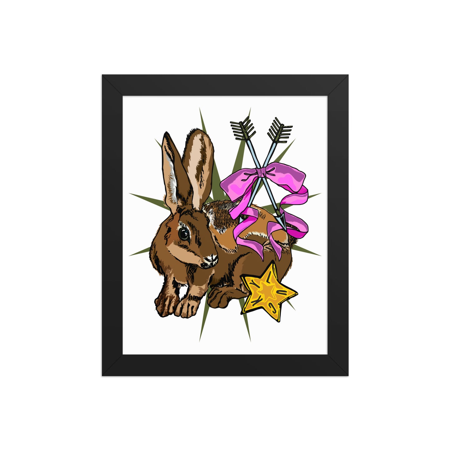 Lucky Rabbit's Path Framed Art Print | Appalachian Rococo Poster | Bunny | Arrows | Lucky Star | Apartment Wall Decor | Black Frame | 8x10