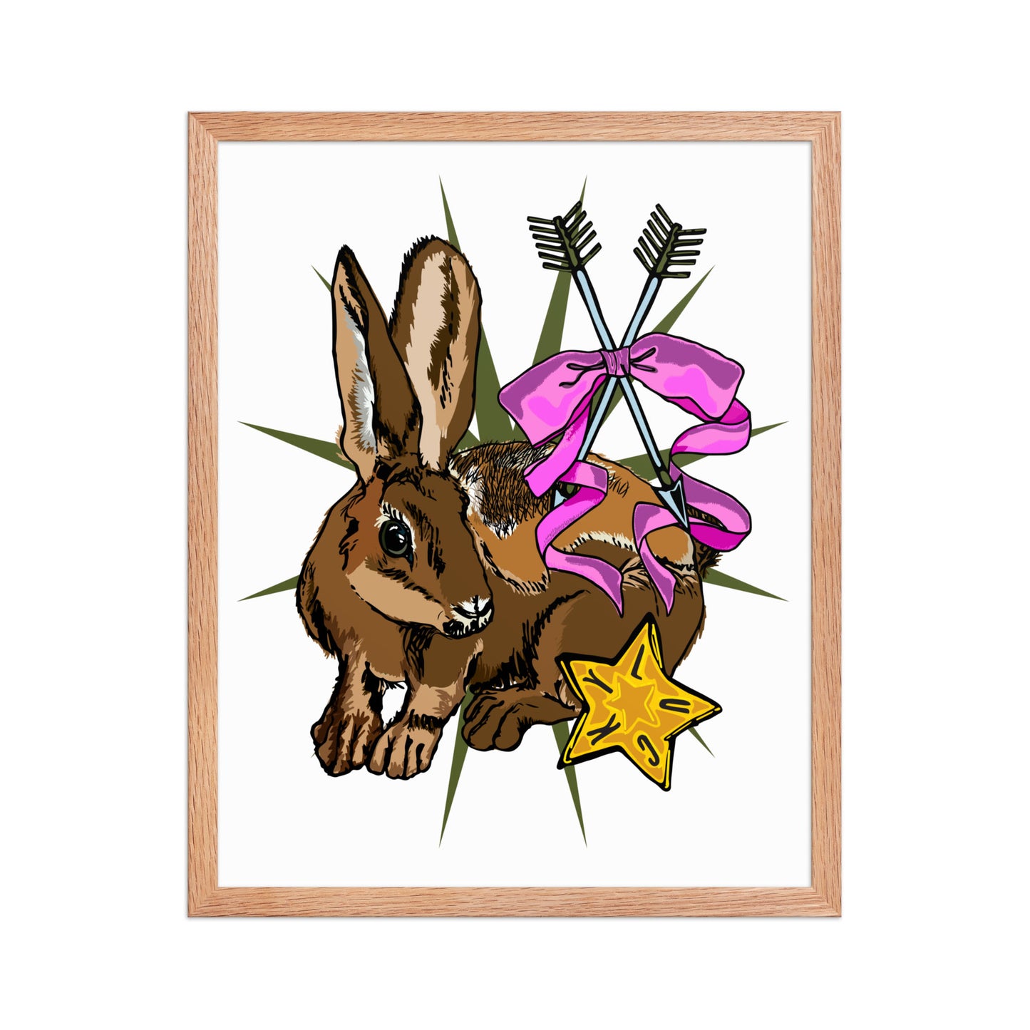 Lucky Rabbit's Path Framed Art Print | Appalachian Rococo Poster | Bunny | Arrows | Lucky Star | Apartment Wall Decor | Natural Wood Frame | 16x20
