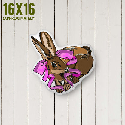 Lucky Rabbit Shaped Pillow | Rococo Style | Outdoorsy Girl Gift | Bow Charm | Home Decor Throw Pillow | Apartment Decor | Vintage Elegance | Medium 16 x 16 inches approximately