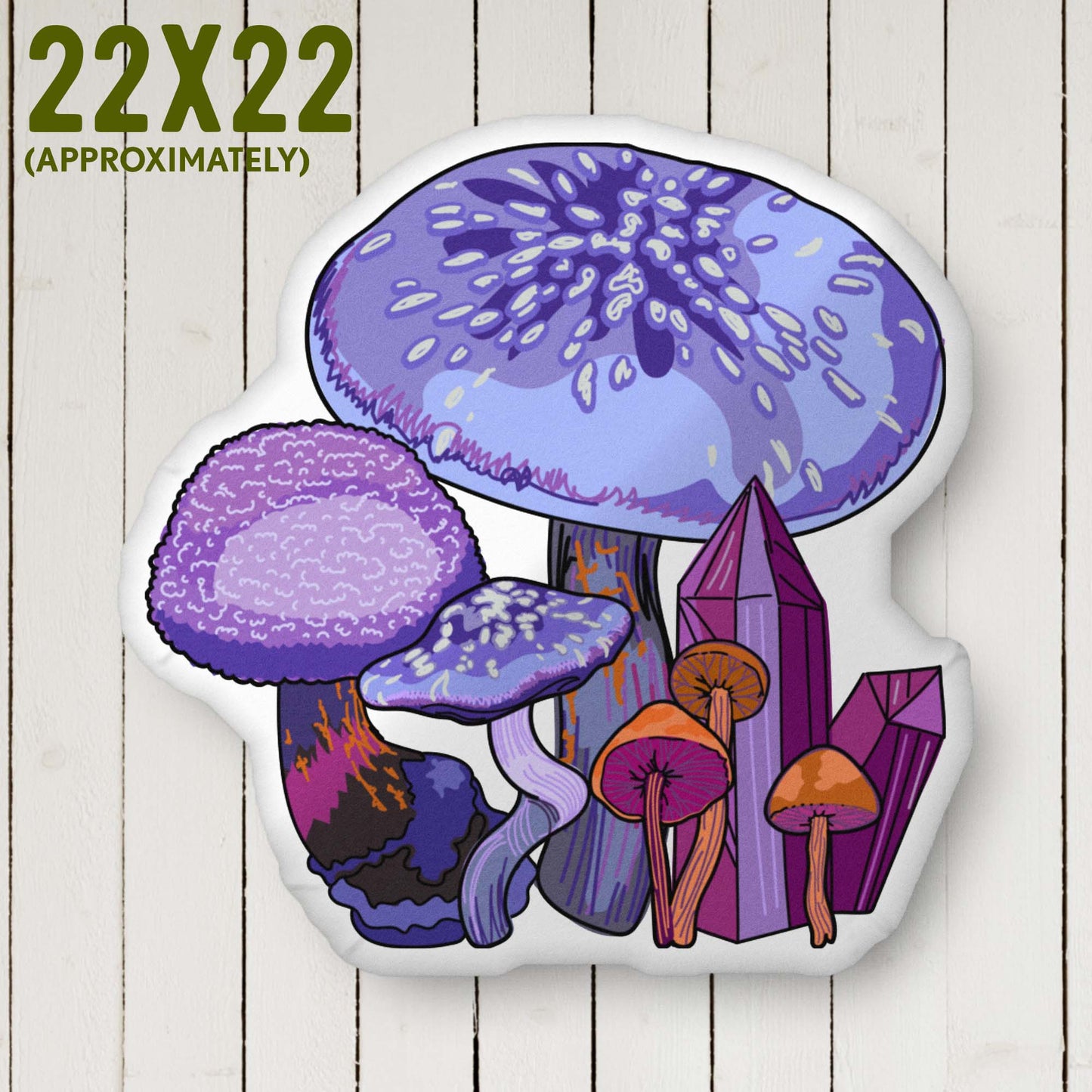 Purple Mushroom Organic-shaped Pillow | Home Decor | Plush Art Throw Pillow - Large 22 x 22 inches approximately