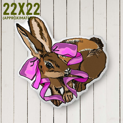 Lucky Rabbit Shaped Pillow | Rococo Style | Outdoorsy Girl Gift | Bow Charm | Home Decor Throw Pillow | Apartment Decor | Vintage Elegance | Large 22 x 22 inches