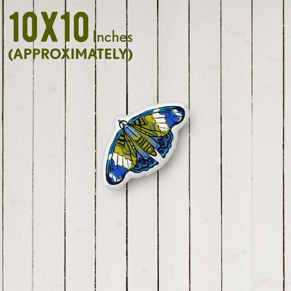 Blue and Green Moth-shaped Throw Pillow Organic-shaped Pillow | Home Decor | Plush Art Throw Pillow - Small is approximately 10 x 10 inches