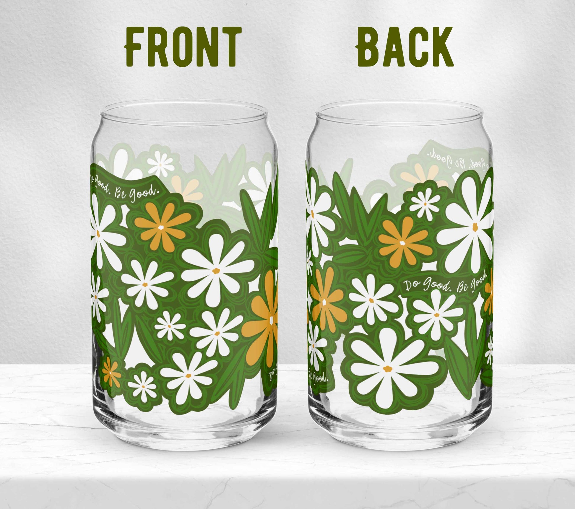 This is a photo showing both sides of the glass without the straw and lid. You can see the illustrations of constellations, the matches, crescent moon and the gloved hand of fate with the crossed arrows.