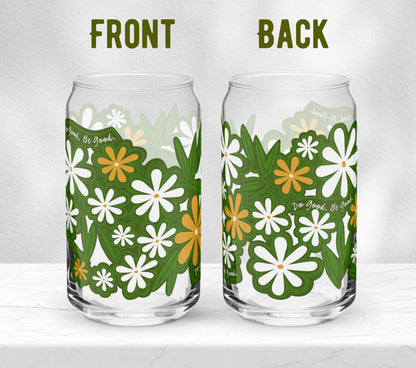 This is a photo showing both sides of the glass without the straw and lid. You can see the illustrations of constellations, the matches, crescent moon and the gloved hand of fate with the crossed arrows.