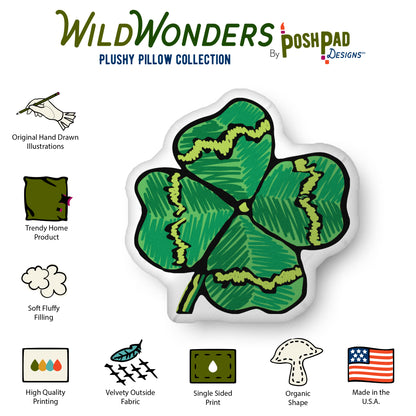 This is an infographic showing the pillow perks and product details. The perks listed are the velvety fabric, plush stuffing, high-quality printing with vibrant inks, and the fact that the product is made in the USA.