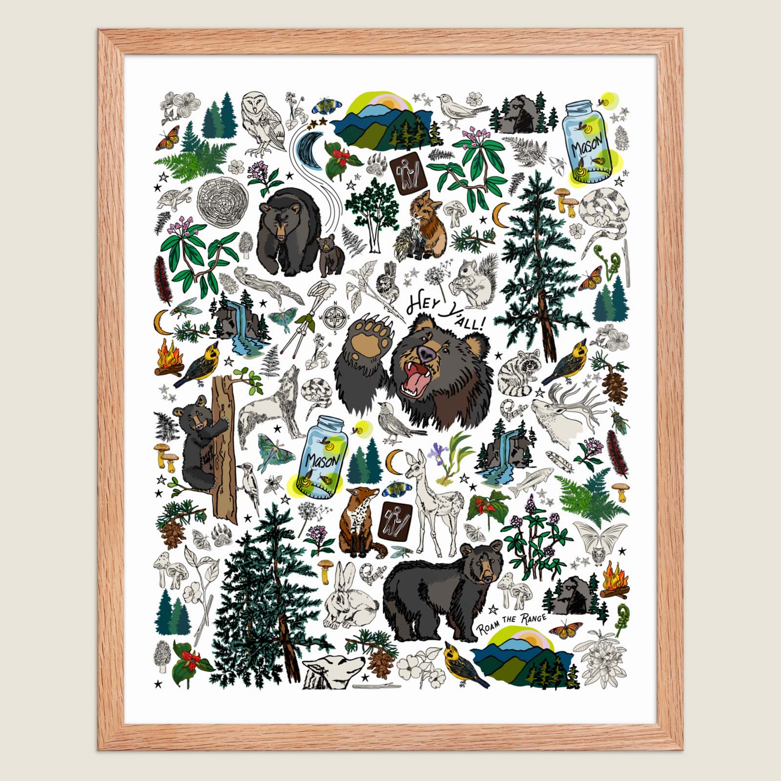 Mountain Hikes Framed Art Print Poster on an ivory background.