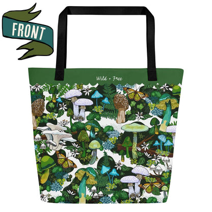 Front of the Green Mushroom Tote w/ Inside Pocket - Weekender | Outdoor Market Shopping | Carry-All for Picnics & Pet Gear | Reusable Fabric Bag