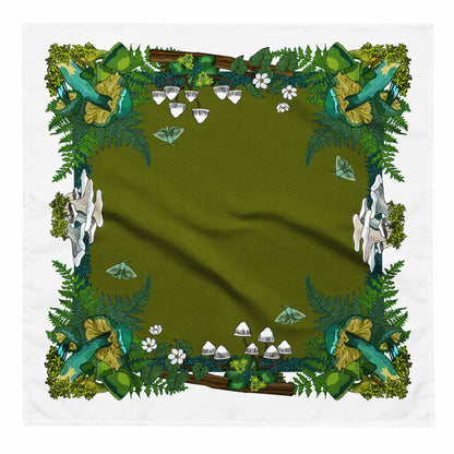 Green Mushrooms and Moth Eco-Friendly Bandana | Head Scarf | Eco-friendly Recycled Material | SPF Protection | Large Size