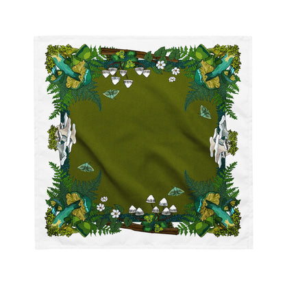 Green Mushrooms and Moth Eco-Friendly Bandana | Head Scarf | Eco-friendly Recycled Material | SPF Protection | Medium Size