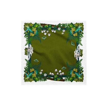 Green Mushrooms and Moth Eco-Friendly Bandana | Head Scarf | Eco-friendly Recycled Material | SPF Protection | Small Size