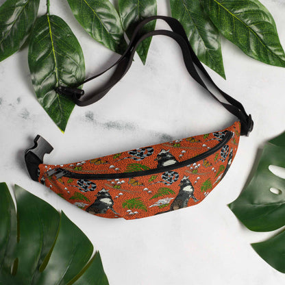 Wild wolf hip pack on a marble table surrounded by leaves.