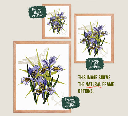 This image shows the three available sizes, which are 8x10, 11x14, and 16x20. This image shows them all in natural wood frames.