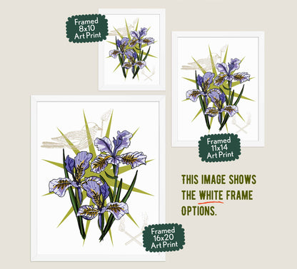 This image shows the three available sizes, which are 8x10, 11x14, and 16x20. This image shows them all in white wood frames.