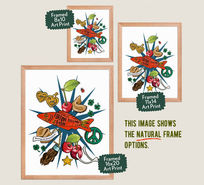This image shows the three available sizes, which are 8x10, 11x14, and 16x20. This image shows them all in natural wood frames.