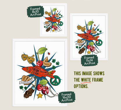 This image shows the three available sizes, which are 8x10, 11x14, and 16x20. This image shows them all in white wood frames.