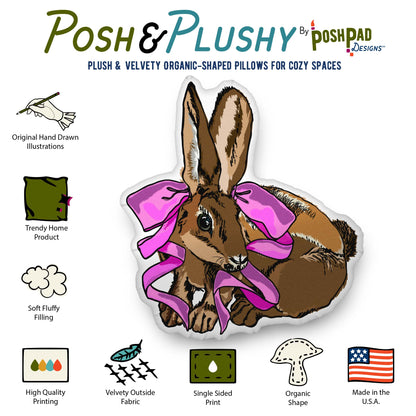 This is an infographic showing the pillow perks. Those perks include hand-drawn illustration, trending home product, soft fluffy filling, high-quality printing, velvety fabric, organic shape, and made in the U.S.A.