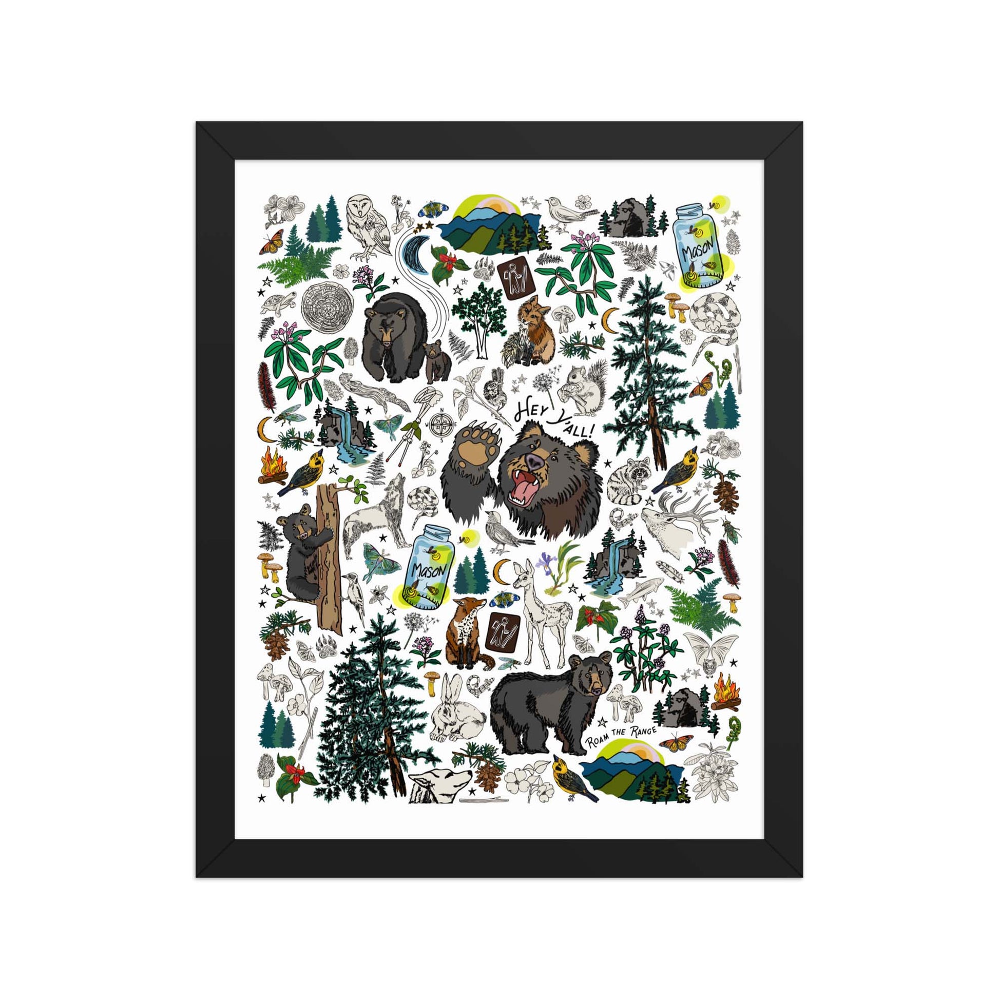 Mountain Hikes Art Print | Framed Art Poster | Apartment Wall Decor | Gallery Wall Home Decor | Black Wood Frame | 11x14