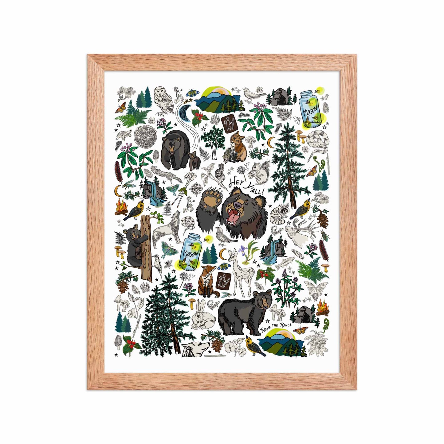 Mountain Hikes Art Print | Framed Art Poster | Apartment Wall Decor | Gallery Wall Home Decor | Natural Red Oak Wood Frame | 11x14