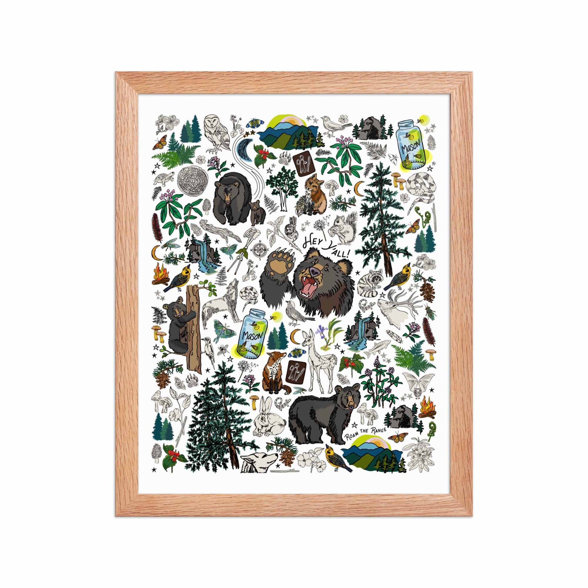 Mountain Hikes Art Print | Framed Art Poster | Apartment Wall Decor | Gallery Wall Home Decor | Natural Red Oak Wood Frame | 11x14