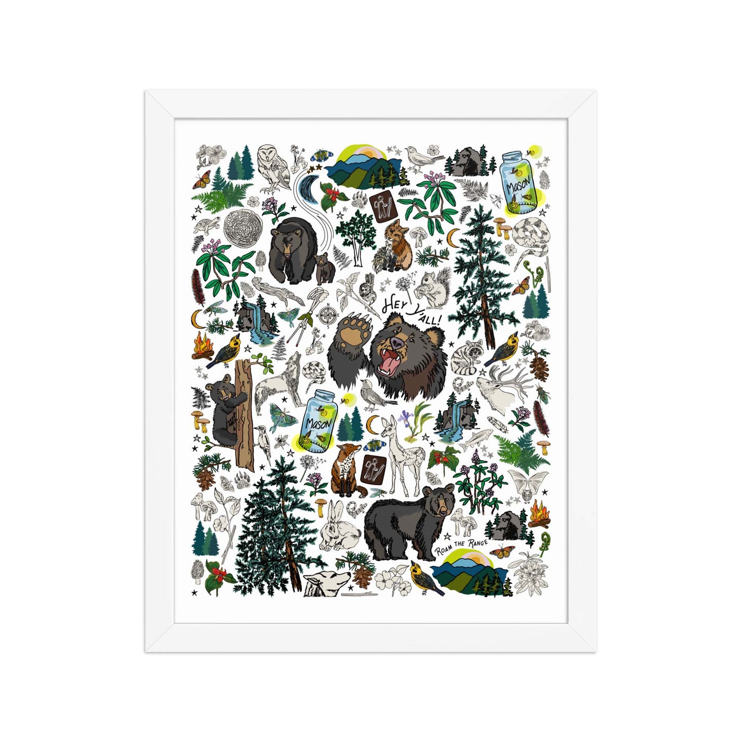 Mountain Hikes Art Print | Framed Art Poster | Apartment Wall Decor | Gallery Wall Home Decor | White Wood Frame | 11x14