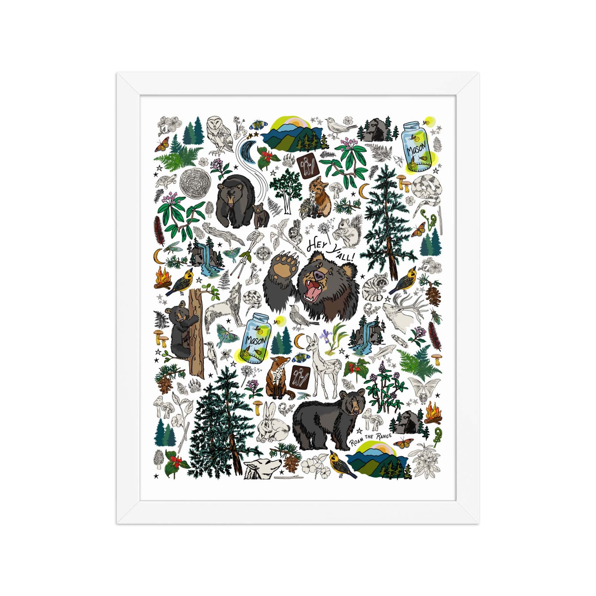 Mountain Hikes Art Print | Framed Art Poster | Apartment Wall Decor | Gallery Wall Home Decor | White Wood Frame | 11x14