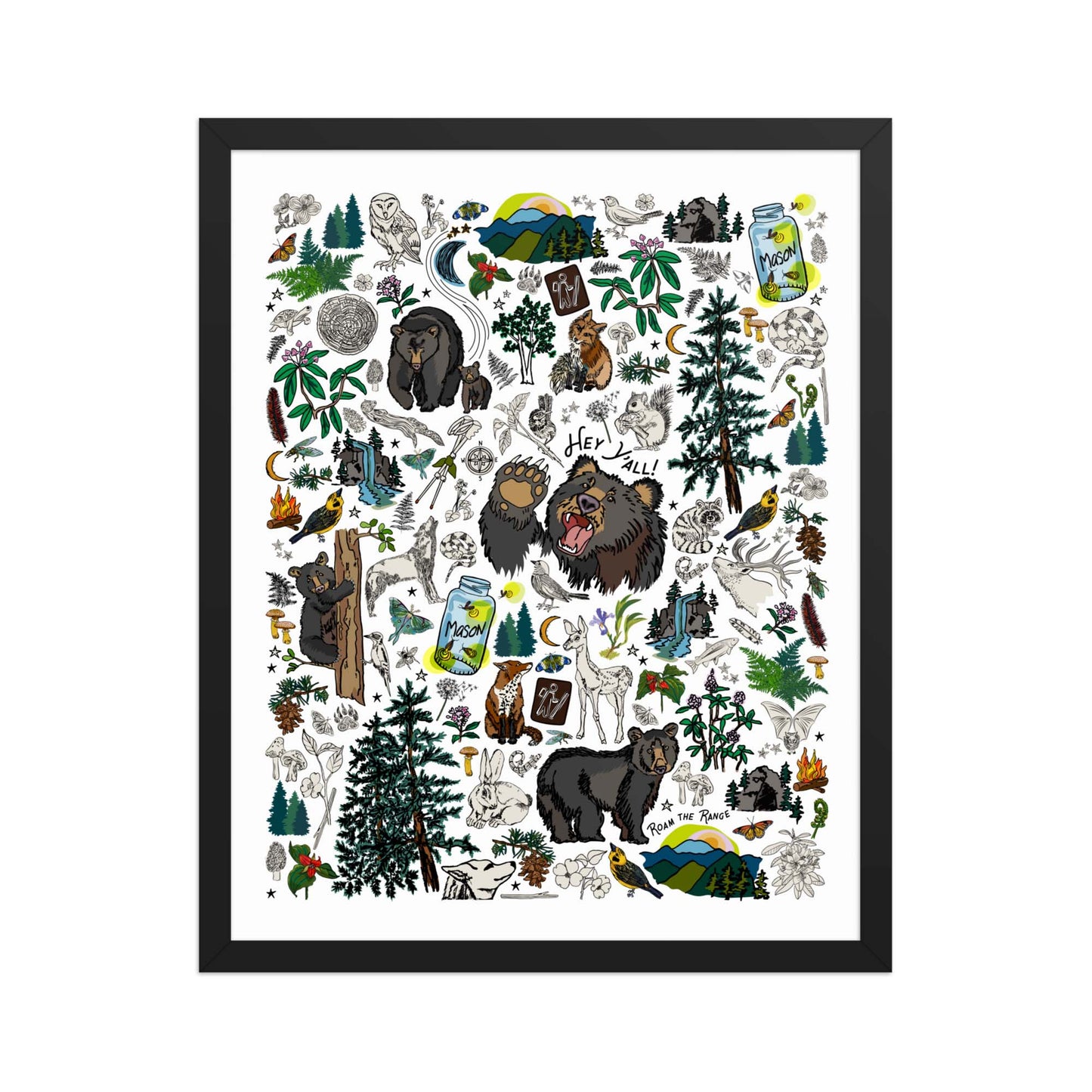 Mountain Hikes Art Print | Framed Art Poster | Apartment Wall Decor | Gallery Wall Home Decor | Black Wood Frame | 16x20