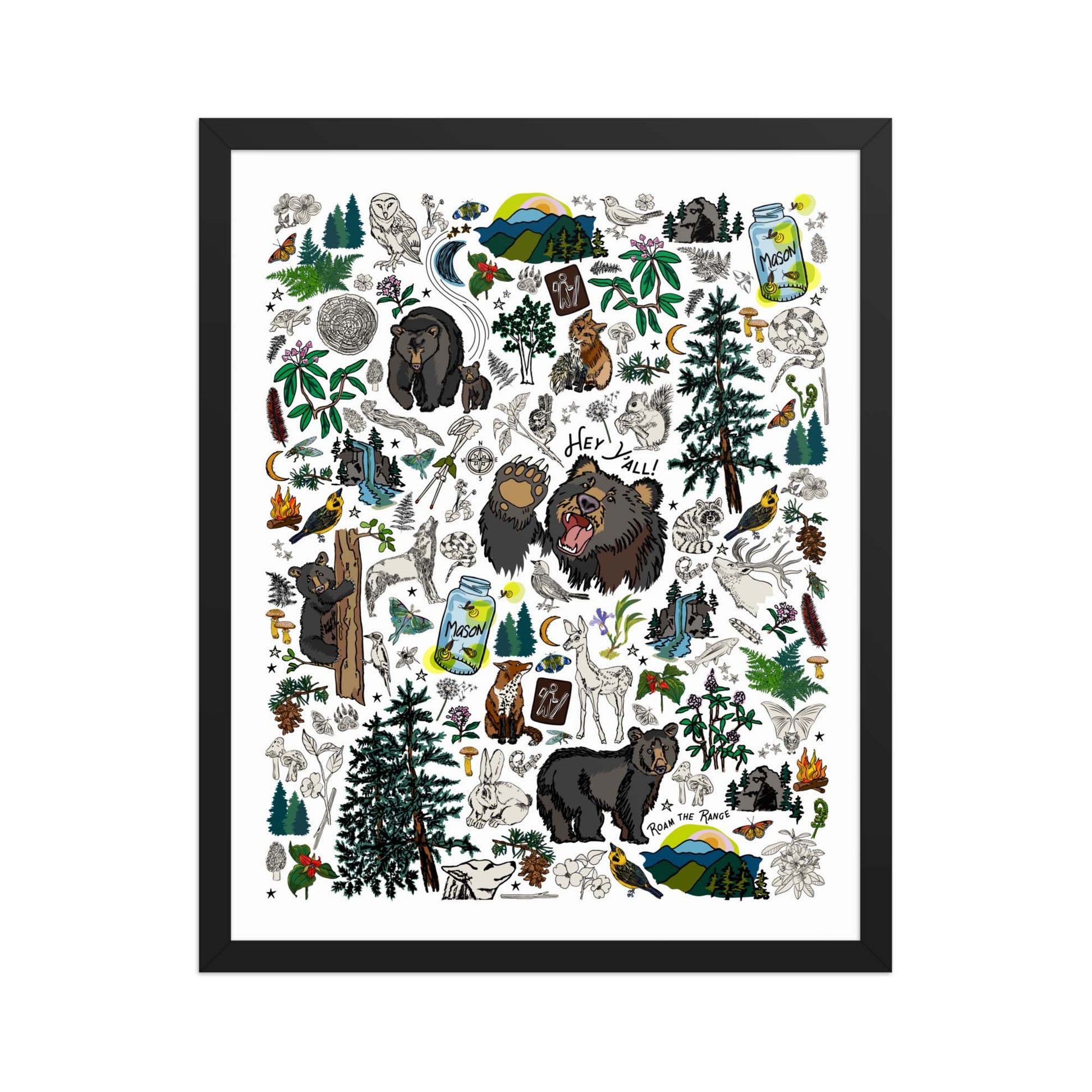 Mountain Hikes Art Print | Framed Art Poster | Apartment Wall Decor | Gallery Wall Home Decor | Black Wood Frame | 16x20