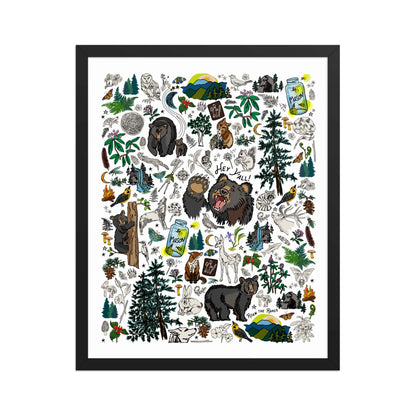 Mountain Hikes Art Print | Framed Art Poster | Apartment Wall Decor | Gallery Wall Home Decor | Black Wood Frame | 16x20