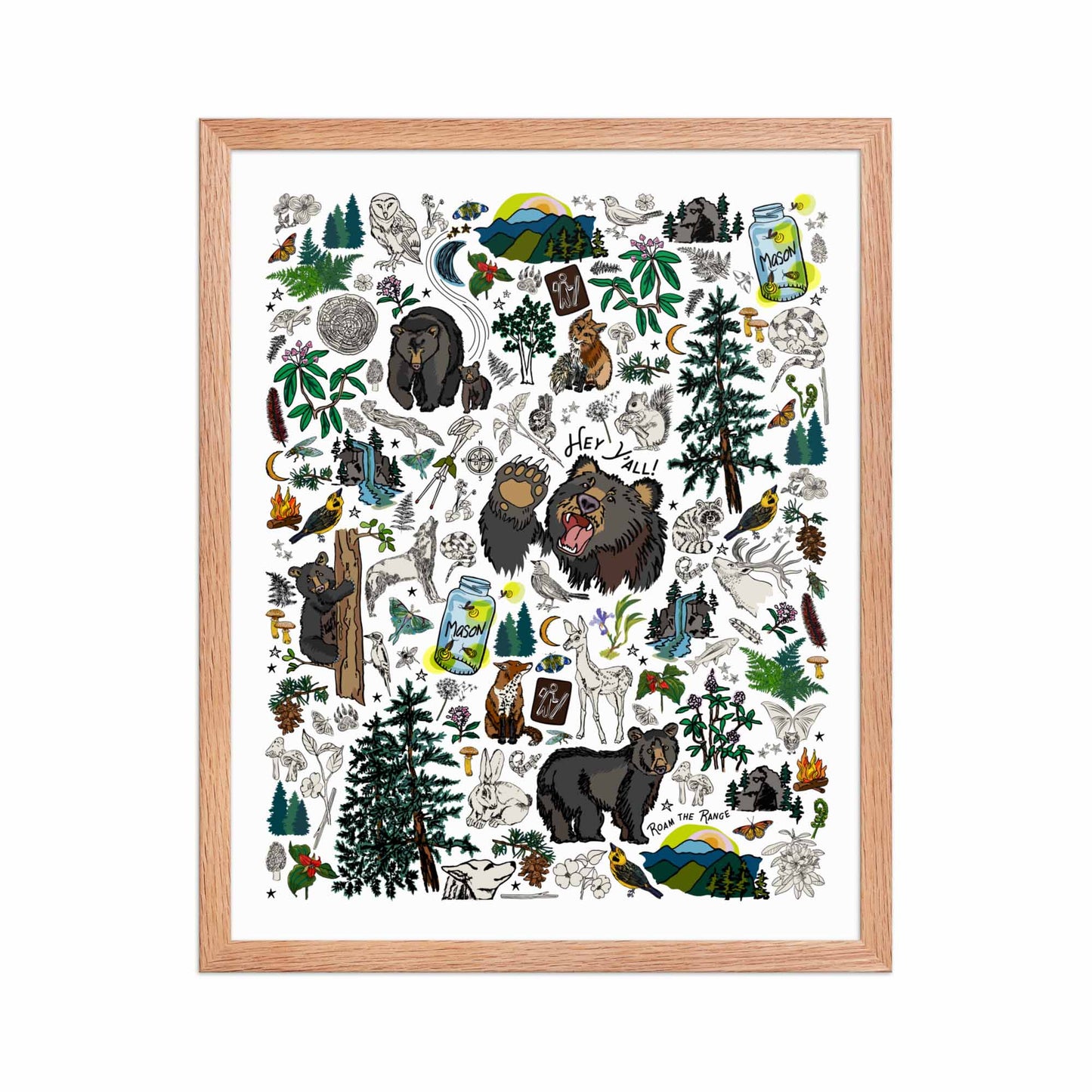 Mountain Hikes Art Print | Framed Art Poster | Apartment Wall Decor | Gallery Wall Home Decor | Natural Red Oak Wood Frame | 16x20