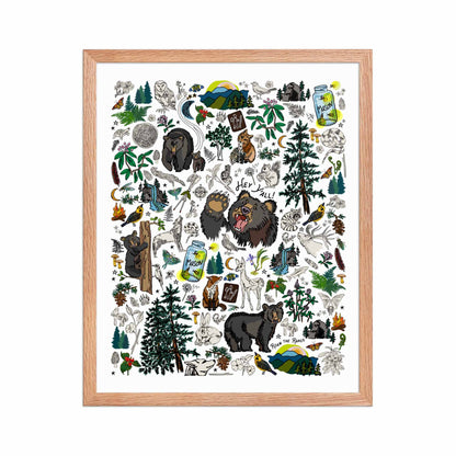 Mountain Hikes Art Print | Framed Art Poster | Apartment Wall Decor | Gallery Wall Home Decor | Natural Red Oak Wood Frame | 16x20