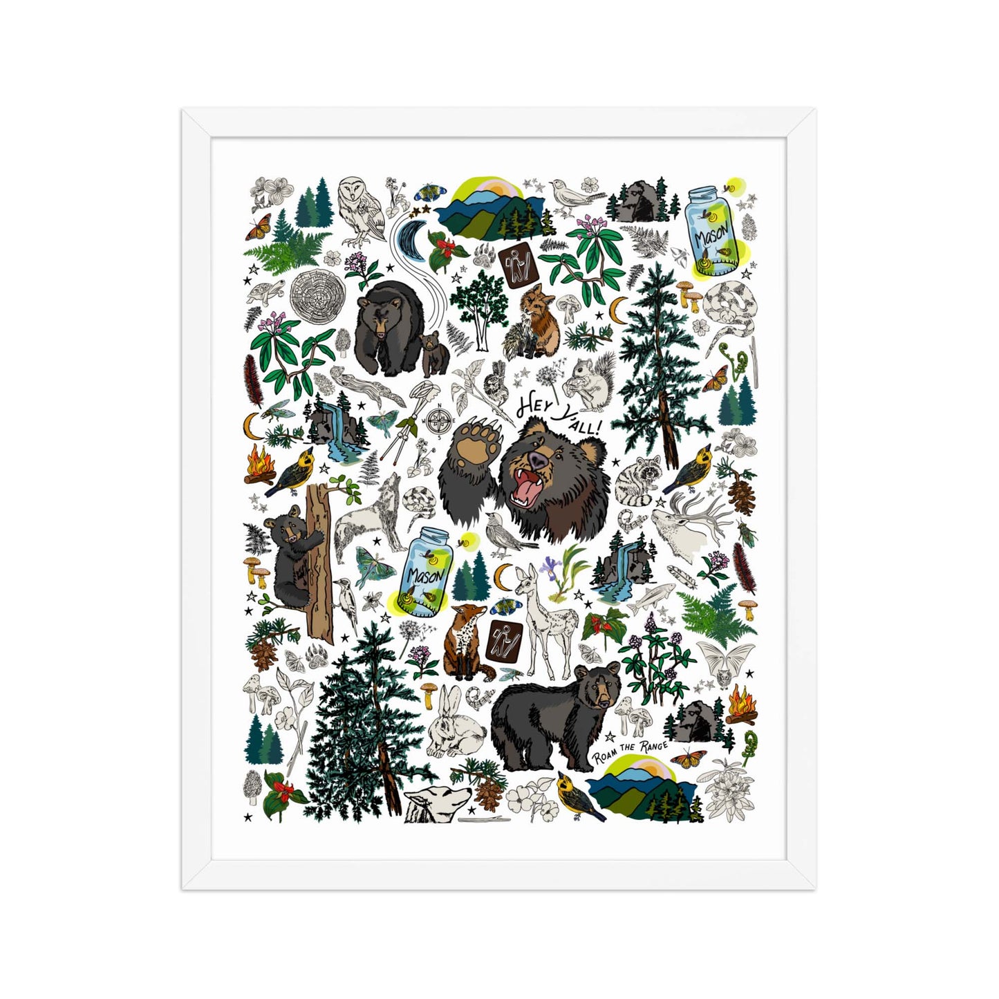 Mountain Hikes Art Print | Framed Art Poster | Apartment Wall Decor | Gallery Wall Home Decor | White Wood Frame | 16x20