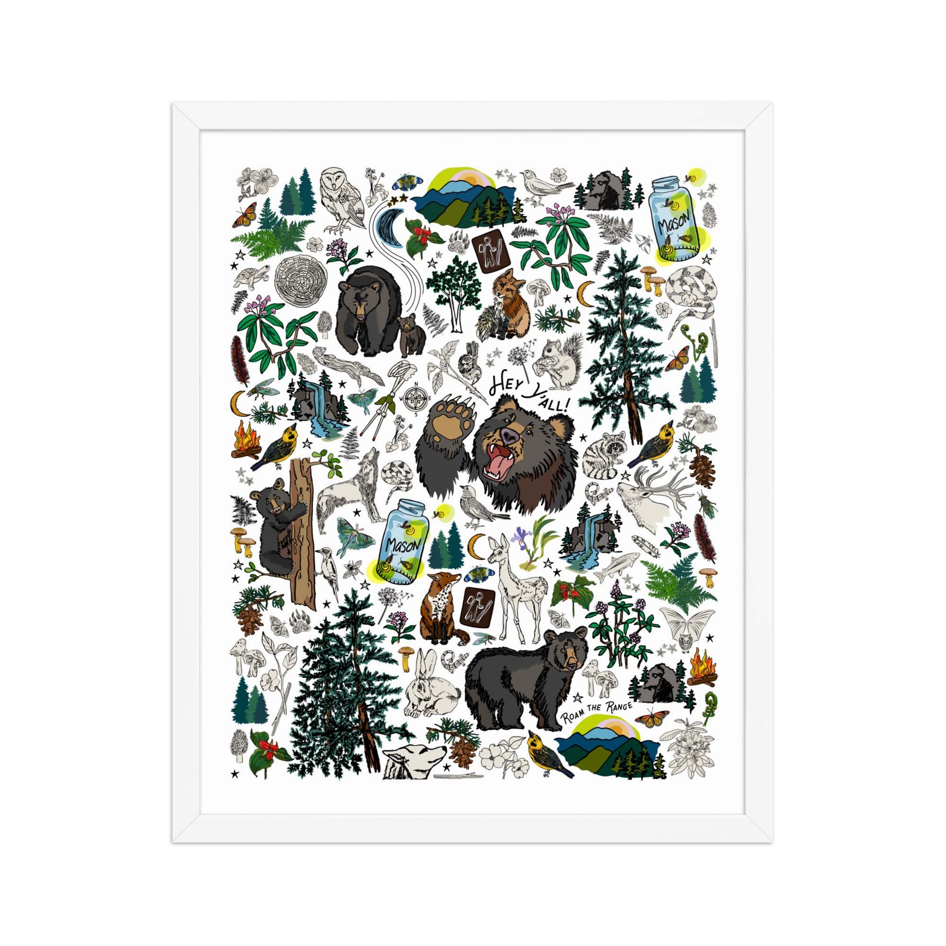 Mountain Hikes Art Print | Framed Art Poster | Apartment Wall Decor | Gallery Wall Home Decor | White Wood Frame | 16x20