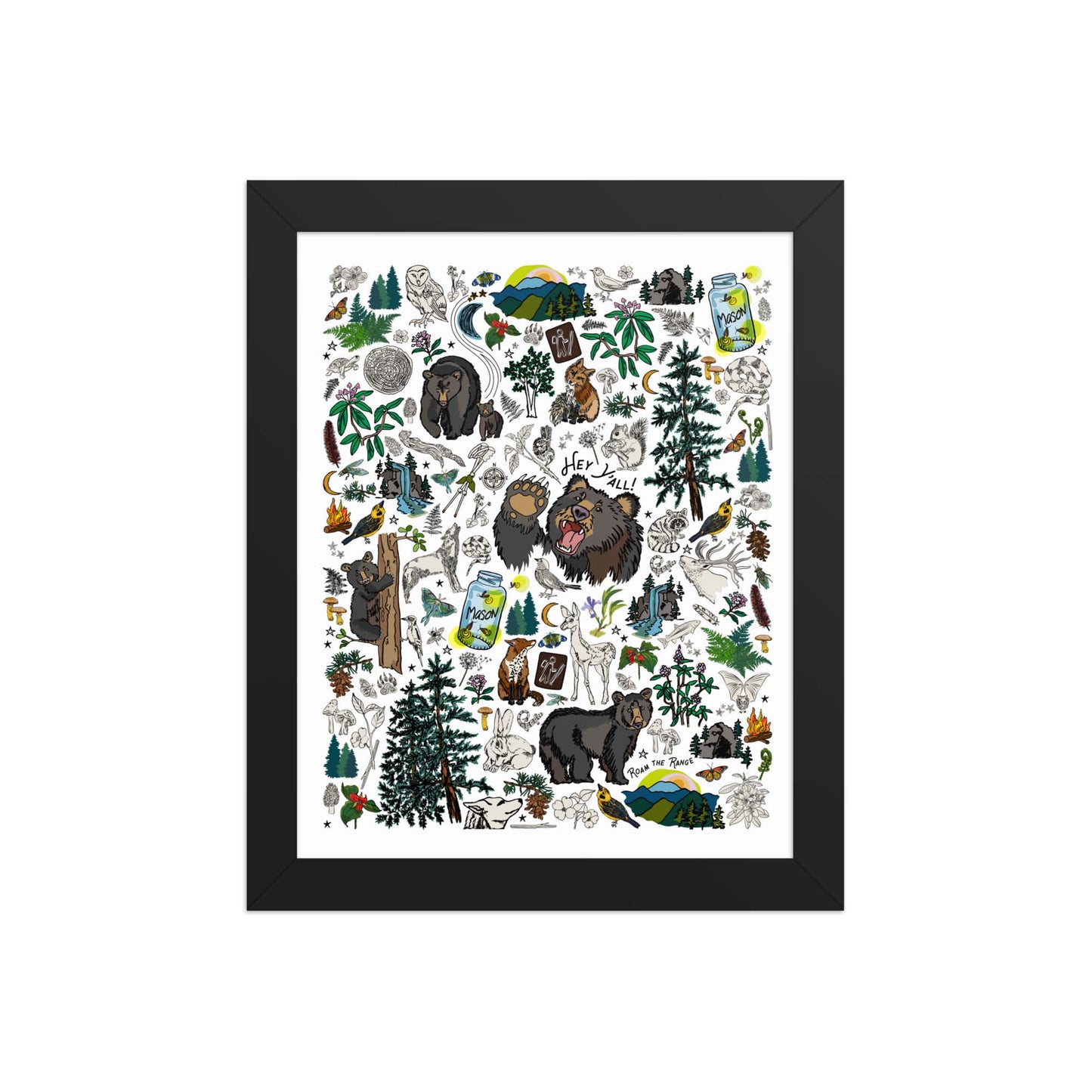 Mountain Hikes Art Print | Framed Art Poster | Apartment Wall Decor | Gallery Wall Home Decor | Black Wood Frame | 8x10